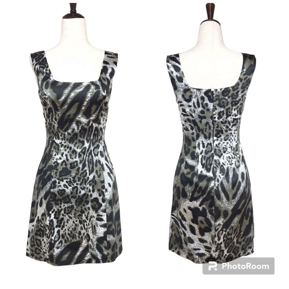 JAY GODFREY Leopard‎ Print Satin Mini Dress Sleeveless Black White Size 0 New